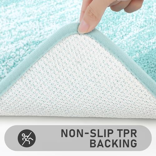 Bsmathom Bathroom Rugs Sets 4 Piece, Soft Absorbent Microfiber Bath Rugs with U-Shaped Contour Toilet Rug and Toilet Lid Cover, Thick Non-Slip Plush Shaggy Bath Mat Set,Teal - color: Teal, size: 18"x26"+18"x48"+U20"x24"+Cover19"x21"