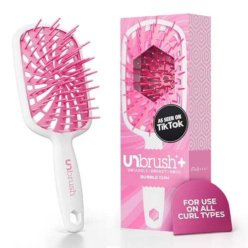 FHI Heat UNbrush Plus — Curly Hair Brush for Gentle & Effective Detangling on Wet or Dry Fragile Hair Types — Detangler Brush w/ 84 UltraFlex Bristles, Ultra-light, Vented, Anti Static Hairbrush - color: Bubble Gum