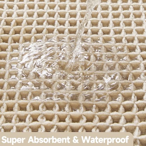 TYUU Pale Beige Long Bathroom Rug, Waffle Runner Rug Bathroom Non Slip Washable Super Absorbent Quick Dry Boho Farmhouse Bath Mat, 72''x24'' Pale Beige - color: Pale Beige, size: 2' X 6' (Runner)