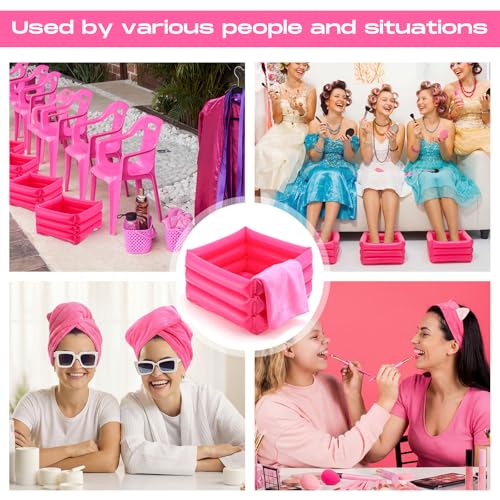 85 Pcs Spa Kit Nail Art Kit Sleepover Party Supplies with 12.5 x 12.5 in Inflatable Foot Tubs Foot Bath Towel and Basket DIY Manicure Pedicure Set for Slumber Party(Rose Red) - color: Rose Red