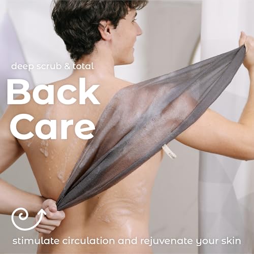 MainBasics Japanese Deep Exfoliating Shower Towel, 3 Pack, Black Ice | Japanese Nylon, Body Washcloth, Textured for Effective Exfoliation, Quick-Dry, Durable, Helps Reveal Smoother Skin - color: Black Ice