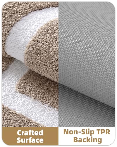 Color&Geometry Extra Soft Bathroom Rugs 30x20, Absorbent Microfiber Bath Rug, Non-Slip Bathroom mat, Washable Plush Bath Mats for Bathroom, Shower, Bathtub, Laundry, Khaki White - color: K, size: 20"x32"