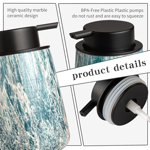 Enra Ceramic Foam Soap Dispenser, 12 oz Blue Foaming Soap Dispenser for Bathroom & Kitchen with Easy-to-Press Silver Pump（Blue Foam Type） - color: Blue Foam Type