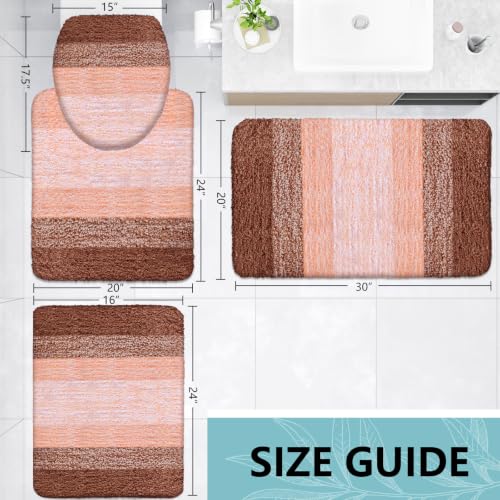 Arotive Microfiber Bathroom Rugs Sets 4 Piece, Extra Soft Absorbent Bath Mats, Machine Wash Dry U-Shaped Contour Rug and Toilet Lid Cover for Bath Tub, Toilet and Shower, Orange - color: Orange, size: 30" X 20" + 24" X 16" + 24" X 20" + 17.5" X 15"