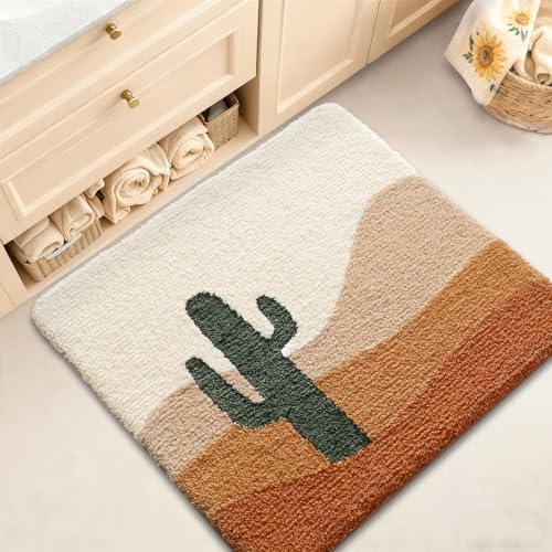 LUMI Bathroom Rugs with Cactus Plant, Square Bathroom Mat, Ultra Soft, Absorbent Quick Dry, Non-Slip Washable Shower Rugs, Luxury Carpet for Shower Floor, Bathtub, Home Decor, 32"x32" - color: A-desert Cactus, size: 32"x32"(Square)