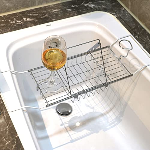 BDL Bathtub Caddy Tray Expandable Bath Tub Table with Wine Holder, Free Soap Dish and Laptop Reading Rack, Bathtub Tray for Home (Silver) - color: Silver