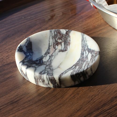 Genuine Italian Calacatta Viola Marble Soap Dish, Round Small Jewelry Dish, Sponge Holder for Bathroom, Kitchen, Christmas Marble Gift - color: Calacatta Viola