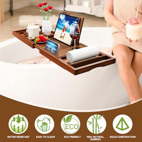 Premium Bathtub Tray Caddy - Bath Table Tray for Bathtub - Bath Tub Tray Table for Bathtub, Expandable Size, Fits Most Bath Tubs - color: Vintage Brown