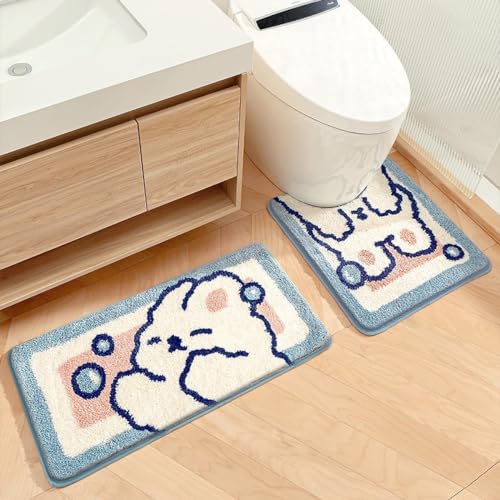 Cute U-Shaped Toilet Mat, Ultra Soft Microfiber Bath Mat Non Slip Bath Rug Water Absorbent for Bathroom Floor Machine Washable Shower Mat, 20 x 22 Inches, Bubble - color: Bubble