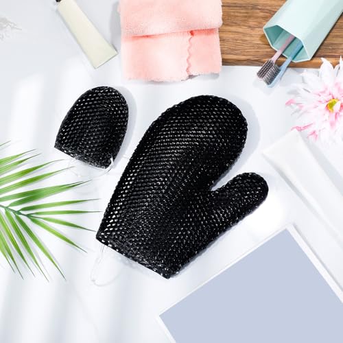 Vesici 2 Pcs Honeycomb Exfoliating Glove Set Exfoliating Bath Mitt Honeycomb Face and Body Scrubber Shower Mitt Sponges for Cleaning Body Shower Face Skin Beauty Spa(Black) - color: Black