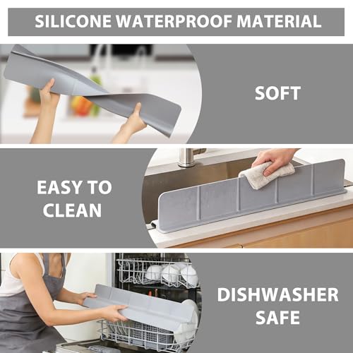 18Inch Sink Splash Guard – Extended Length & Tall Silicone Kitchen Sink Splash Guard with Overhang Drainage Design & Strong Suction Cups for Countertop (Grey, 18''x3.5'') - color: Gray, size: 18''x3.5''