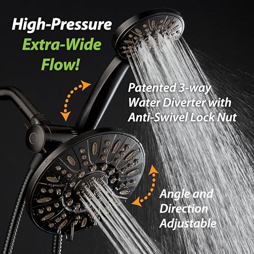 AquaDance 7" Premium High Pressure 3-Way Rainfall Combo with Stainless Steel Hose – Enjoy Luxurious 6-setting Rain Shower Head and Hand Held Shower Separately or Together – Oil Rubbed Bronze Finish - color: Oil Rubbed Bronze, style: 2.5 Gallons Per Minute