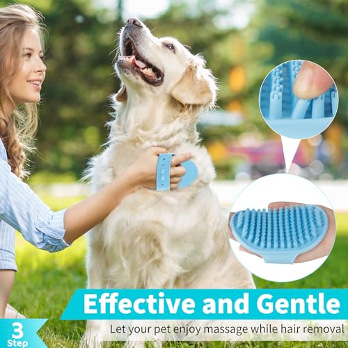 Comotech 6PCS Dog Bath Brush & Dog Toothbrush | Adjustable Handle Shampoo Brush & Scrubber for Short & Long Haired Dogs & Cats | Effectively Solve Odor & Stain Removal Problems (Blue Red Blue) - color: Blue Red Blue