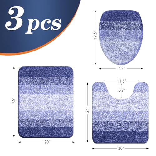 OLANLY Bathroom Rugs Sets 3 piece, Soft Microfiber Absorbent Bath Mat, U-Shaped Contour Toilet Mat and Toilet Lid Cover, Quick Dry, Machine Washable, Toilet Cover and Rug Set for Bathroom, Blue-Violet - color: Blue-violet, size: 24" X 16" + U24" X 20" + 1