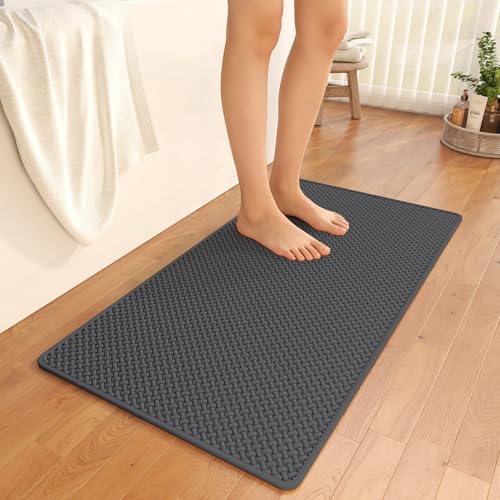 YDKGL Bathroom Rugs Non Slip, Extra Soft Absorbent Quick Dry Bath Mats, Foam Weave Texture Thin Bath Rugs Washable with Rubber Backing, 24" x 48“ - color: Grey, size: 24"x 48"
