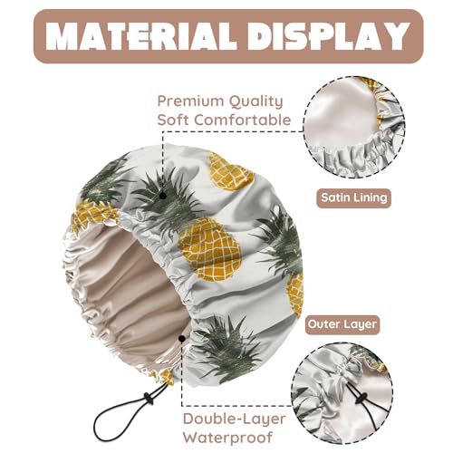 Luxury Shower Cap Adjustable Reusable Double Waterproof Layer Elastic Satin Lined Hair Bath Cap Cute Aesthetic Women Girls (K11-Pineapple) - color: K11-Pineapple