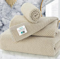 VOOVA & MOVAS Beige Towels for Bathroom - 100% Cotton | Quick Dry | Soft | Thick, 3 Piece Towel Set, 1 Large Bath 30" x 56", 1 Hand 18" x 28",1 Wash Cloth 13" x 13", Bathroom Essentials, Light Tan - color: Tan - Beige, size: 3 PC Bathroom Towel Set