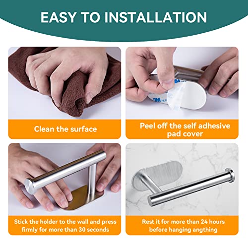 YUET Toilet Roll Holder Self Adhesive Holders Tissue 3M Stand Hanger Bathroom, Kitchen, Washroom Premium Thicken SUS-304 Stainless Steel, No Drilling,Strong Adhesiveness Rustproof (Brushed Silver) - color: Silver