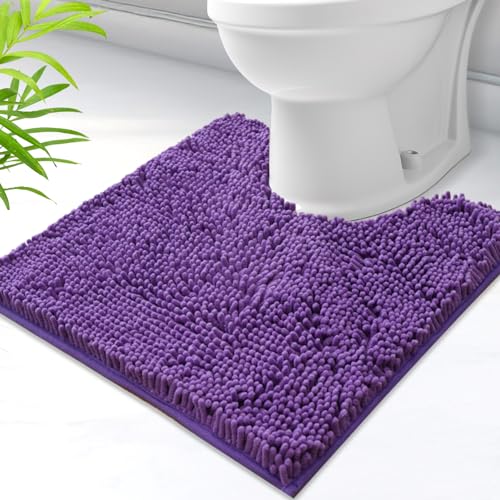 U-Shaped Toilet Rug, Chenille Contour Bathroom Mat, Non-Slip PVC Backing, Machine Washable, 20x20, Purple - color: Purple, size: 1'8" x 1'8" (20"x 20"U)