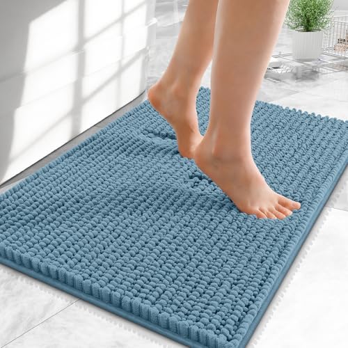 OLANLY Thick Small Bathroom Rugs 24x16, Extra Soft Absorbent Chenille Bath Rugs, Rubber Backing, Machine Wash Dry, Bath Mats for Bathroom Floor, Tub and Shower, Home Decor Accessories, Airy Blue - color: Airy Blue, size: 24" X 16"