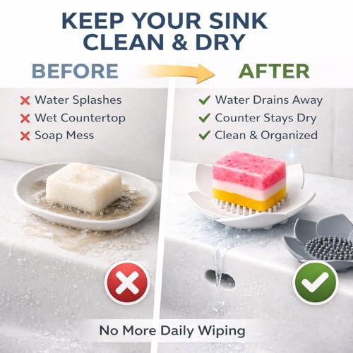 Silicone Soap Dish with Drainage, Flower Shape Soap Holder for Shower & Sink, Non-Slip Soap Saver Tray for Bathroom & Kitchen, Quick Dry Design, 2 Pack