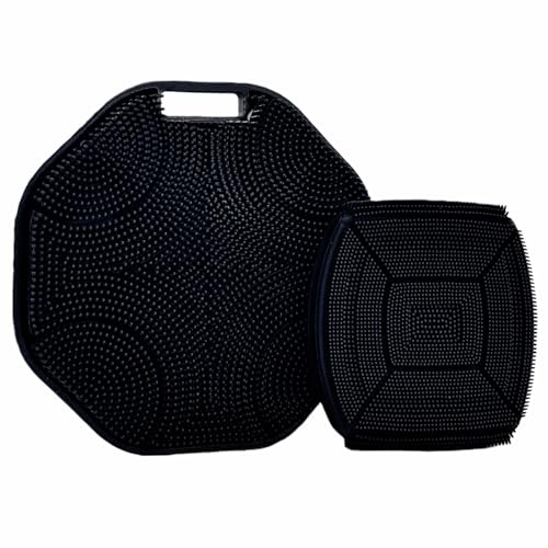 Silicone Body Scrubber & Face Scrubber Set, Shower Scrubber with Soft Bristles, Non-Slip Scrubbies for Body, Face Scrubber Exfoliator for Sensitive Skin(Black+Black) - color: Black+black