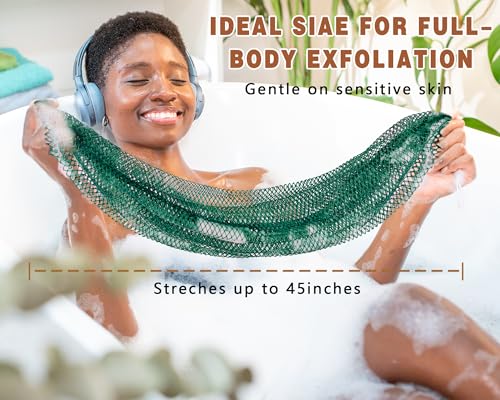 2 Pack African Net Sponge Exfoliating Body Scrubber Bath Sponge for Daily Use (Champange+Dark Green) - color: Champange+dark Green