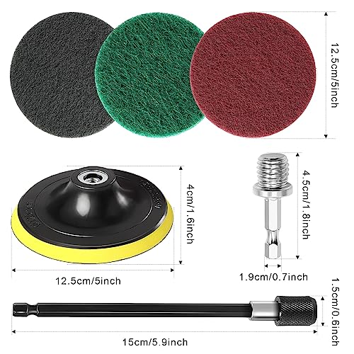 Power Scrub Pads Drill Attachment, GOH DODD 15 Pieces 5 Inch Headlight Restoration Kit Cleaning Kit Scouring Pads with Baker and Universal Shaft for Kitchen, Bathroom, Grout, Carpet, Tub, Grill, Tile - size: 5 Inch 15 Pieces