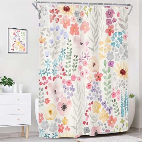 Riyidecor Extra Long Colorful Cute Floral Shower Curtain for Bathroom Decor 72Wx96H Flowers Botanical Plants Girls Women Pink Leaves Art Printed Fabric Polyester Waterproof 12 Pack Plastic Hooks - color: A-pink, size: 72"W x 96"L (Pack of 1)