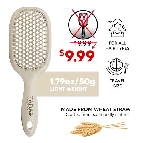 TADA Natural Beauty Hair Brush Detangler for Curly, Thick, Wavy, and Thin Hair - Ventilation Holes for Quick Drying and Styling, Detangler Brush for Women, Men, Kids (4 Colors) (Beige) - color: Beige