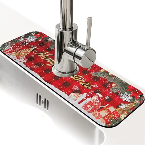 Faucet Fast Absorbent Pad - Snowman Christmas Tree Gift , Suitable For Kitchen, Bathroom, Island And Other Scenes - color: Snowman Christmas Tree Gift
