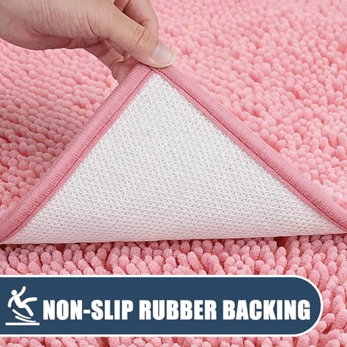 Bathroom Rugs Sets 3 Piece with Adjustable Toilet Seat Cover 19.5"x 18.5" Machine Washable Bath Rug Set with TPR Non Slip Rubber Backing Solid Bath Mat Set for Luxury Bathroom Decoration - color: Pink