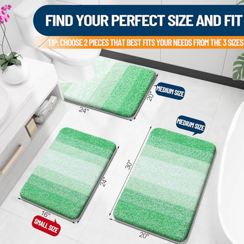 OLANLY Bathroom Rug Set 2 Piece, Soft Absorbent Microfiber Bath Mats and U-Shaped Contour Toilet Rug, Non-Slip, Machine Wash Dry, Plush Shaggy Bath Mats for Bathroom (24"x16"+24"x20", Green) - color: Green, size: 24" X 16" + U24" X 20"