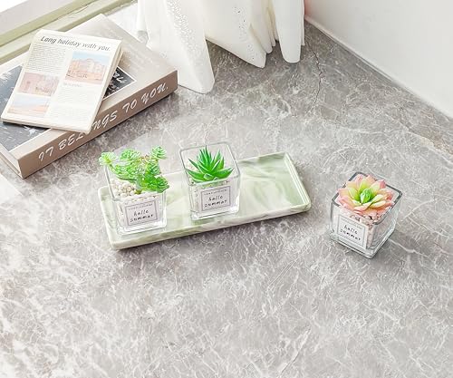 9.2" Porcelain Small Bathroom Narrow Tray - Green | Mini Ceramic Countertop & Vanity Tray for Cosmetics, Perfumes, Jewelry, Candles – Kitchen Soap Tray for Countertops - color: Green, size: 9.2" x 3.6" x 0.6"