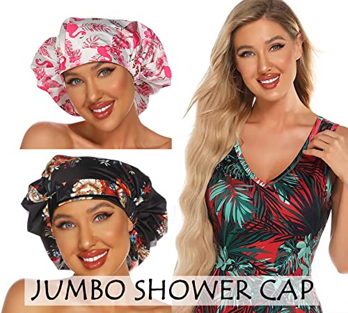 HIUMI Womens Shower Cap for Long Hair Luxury Shower Cap For Dreadlocks, Braids, Curls, Locs, Curly Hair，Mother's Day Gift （Black） - color: black2
