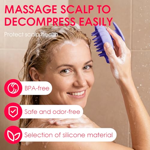 Silicone Scalp Massager Hair Growth,Hair Scrubber Scalp Stimulator Exfoliator Brush with Soft Bristles for Wet Dry Scalp Care（Purple） - color: Purple