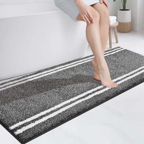 PURRUGS Bathroom Rug Non-Slip Machine Washable 24" x 60", Super Absorbent and Quick Dry Shaggy Microfiber Bath Mat, Extra Soft and Plush Bath Rug for Bathtub, Shower, and Sink, Charcoal - color: Charcoal, size: 24" X 60"