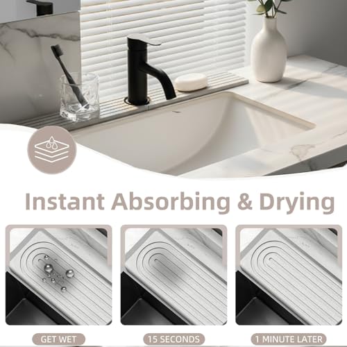 Diatomite Sink Splash Guard - DryingNeat Kitchen Faucet Mat, Instant Dry Water Absorbing Stone Tray for Sink, Durable Protector for Kitchen Bathroom Counter [Light Grey]