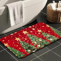 Identiy Christmas Bath Mat, Red Christmas Tree and Stars Bathroom Rug, Soft Super Absorbent Machine Washable Quick Dry and Non-Slip Bathtub Mat for Tub Shower Bathroom Floor 17"x29.5" - color: Red Christmas Tree and Stars