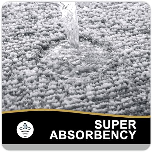 OLANLY Bathroom Rugs Sets 3 Piece, Soft Absorbent Microfiber Bath Mats and U-Shaped Contour Toilet Rug, Home Decor Accessories, Non-Slip, Bath Mat Set for Bathroom (47"x20"+24"x16"+24"x20", Dark Grey) - color: Dark Grey and White, size: 47" X 20" + 24" X