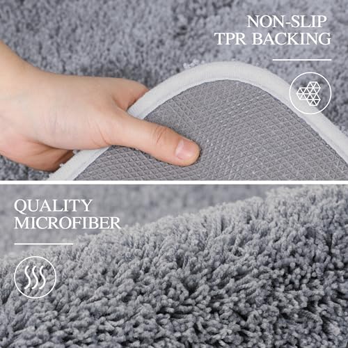Walensee Bathroom Contour Rug (20x24, Grey) Non Slip Bath Mat for Water Absorbent Soft Microfiber Shaggy Machine Washable U Shape For Toilet