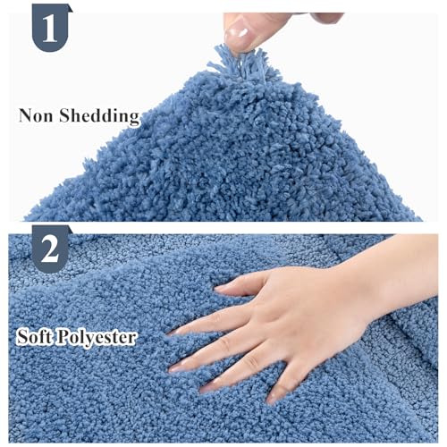 SHACOS Blue Bathroom Rugs Sets 3 Piece Small Bath Mat U Shaped Toilet Rug | 20x32+ 16x24+ 20x24, Soft Fluffy Microfiber Bath Rugs Set, Non Slip Washable Absorbent Bathroom Floor Mats Carpet Shower Rug - color: Blue, size: 16"x24"+ 20"x32"+U Shape 20"x24"