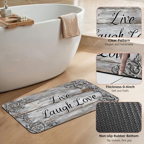Live Laugh Love Bathroom Rugs,Bath Mats for Bathroom,Weathered Wooden Low Pile Absorbent Bath Mat,Rubber Backing Non Slip Washable Thin Quick Dry Door Mat 17x29.5 Inch - color: Live Laugh Love,weathered Wooden