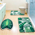 Green Bathroom Rug Set 3 Piece Palm Leaf Bathroom Rugs Set with U-Shaped Mat Green Leaves Bath Mat with Unique Leaf Shaped for Bedroom Floor Living Room Machine Washable