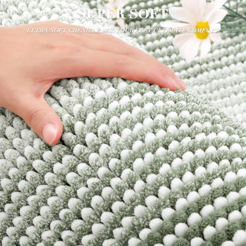 BSICPRO Bathroom Rugs and Mats Sets, 2 Piece Thick Absorbent Chenille Bath Mat Rug Set Non Slip, Soft Bath Room Floor Mats for Bathroom, Machine Washable (20" x 32" Plus 16" x 24",Greyish Green) - color: Greyish Green, size: 20" x 32" Plus 16" x 24"