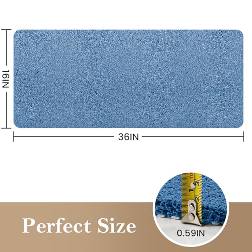 Shower Mat Bathtub Mat Non-Slip,36x16 inch, Soft Tub Mat with Drain,PVC Loofah Bath Mat (Phthalate Free) for Tub and Bathroom,Lake Blue - color: Lake Blue, size: 36" x 16" (Rectangular)
