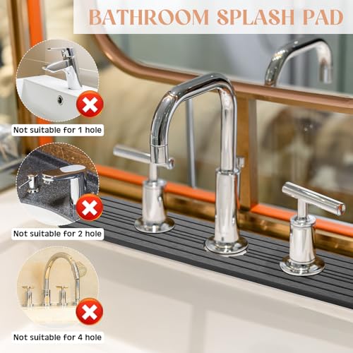 Teenyyou 3 Hole Gray Faucet Mat for Kitchen Sink Bathroom 15.94" x 4.92" Kitchen Faucet Absorbent Mat Diatomite Splash Guard Quick Drying Stone Drip Catcher Hole 2.36" Holes Spaced About 1.65" - color: Gray, style: 3 Hole