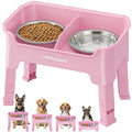 URPOWER Mess Proof Elevated Dog Bowls 4 Height Adjustable Raised Bowl Stand with 2 Stainless Steel Dog Bowls Non-Slip Food and Water Bowl Set for Small, Medium, Large Dogs, Pink - color: Pink, size: Medium