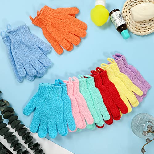 Bath Gloves,16 Pcs Exfoliating Bath Gloves,Body Scrub Gloves with Hanging Loop for Beauty Spa Massage Skin Shower Body Scrubber-8 Colors - style: With Hanging Loop