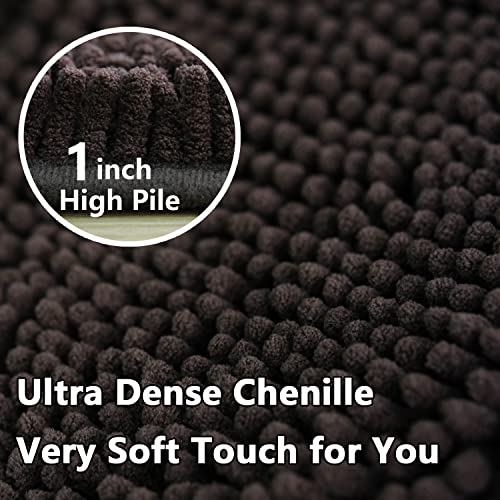 BOANKODU Bathroom Mat Sets 2 Piece, Absorbent Non-Slip Very Soft Chenille Mat, 32x20 Inch + 20x20 Inch U Shape, Machine Washable (Coffee) - color: Coffee, size: 20" x 32" + 20" x 20" (U-Shape)